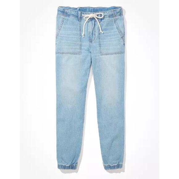 American Eagle Tomgirl Denim Jogger Jean Pants Size 0 Light Wash Pockets Normore - Picture 3 of 7